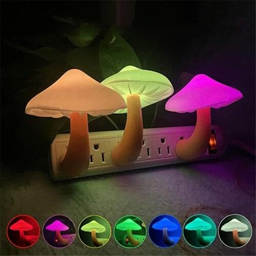 Mushroom Wall Socket Light LED Night Light EU US Plug Warm White Light-control Sensor Lights for Kids Room Bedroom Decorations