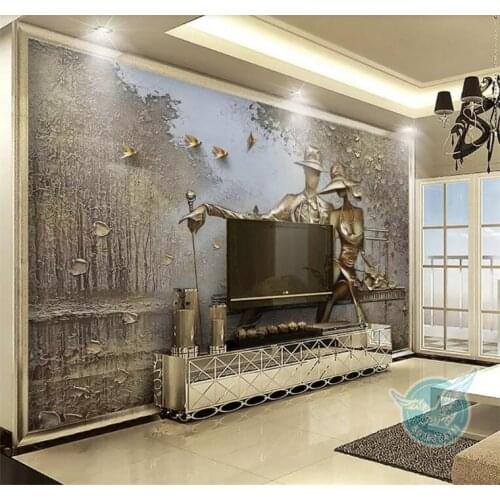 Photo Wallpaper 3D Stereo Golden Relief Figure Murals Living Room Bedroom Background Wall Papers For Walls 3 D Papel De Parede
