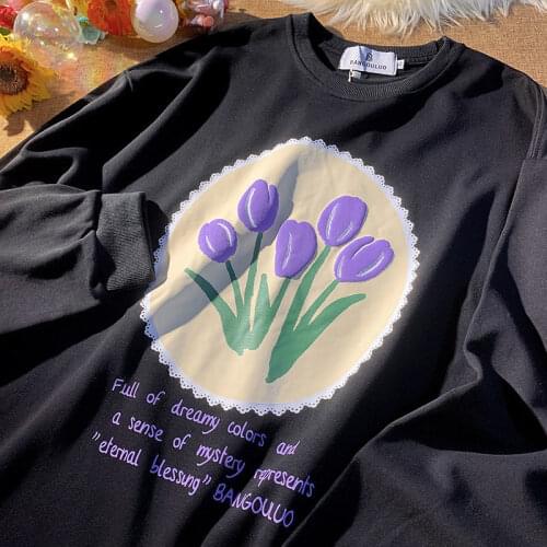 Harajuku Kawaii Japanese Fashion 2021 Casual Teens Clothes Vintage Elegant Floral Sweatshirt Women Hip Hop Goth Long Sleeve Tops