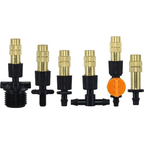 Waltregro 10PCS 6 Types Micro Drip Irrigation Misting Brass Nozzle Garden Spray Cooling Sprinkler w/ Connector Watering Plants