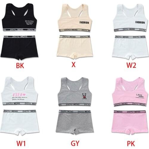 Teenager Sport Cotton Underwear Set Young Girls Racerback Letters Cartoon Panda Unpadded Training Bra Boyshort Panties