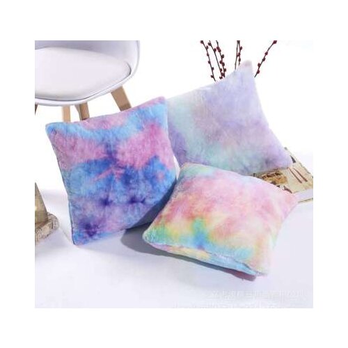 Gradient Faux Fur Short Plush Cushion Cover Colorful Tie Dyed Pillowcase Throw Pillow for Sofa Car Chair Hotel Home Decor