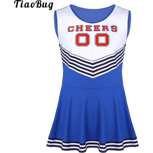 TiaoBug Men Sissy Charming Cheerleader Cosplay Costume Dress Scoop Neck Sleeveless Pleated Fancy Short Dress