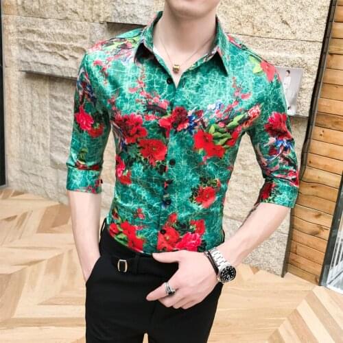 Summer Mens Slim Short-sleeved Shirt, Middle-sleeved Shirt, Mens Social Club Shirt A236-1987-P55