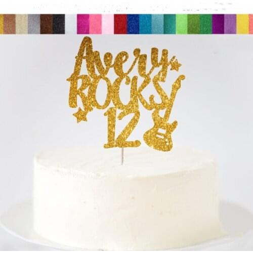 ANY NAME & AGE Custom Rocks Cake Topper, Rock 'n Roll Cake Topper, Personalised Party Decorations, Electric Guitar Cake Topper