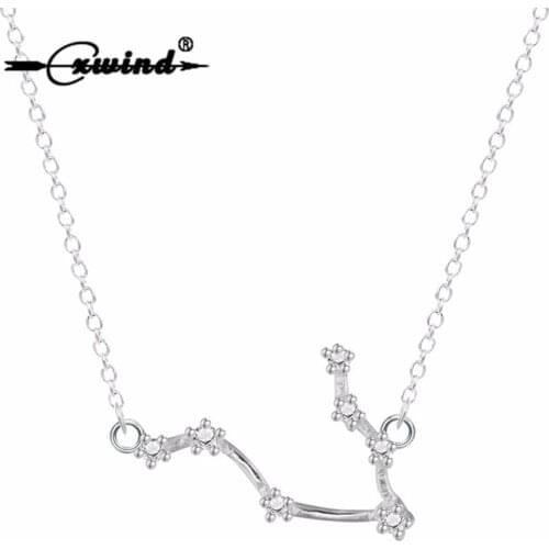 Fshion Zircon Trendy Gemini Zodiac Star Signs Astrology Necklace 12 Constellation Pendant Necklaces for Women Party Boho Bijoux