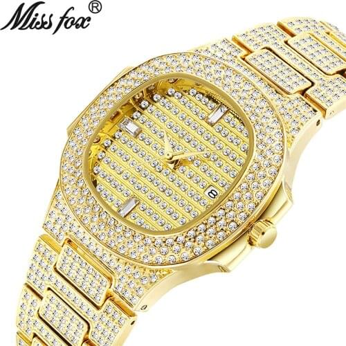 Calendar diamond-studded quartz mens watch Iced Out Watch Gold Men Regarder Waterproof Wristwatch Relogio Masculino Men Watches