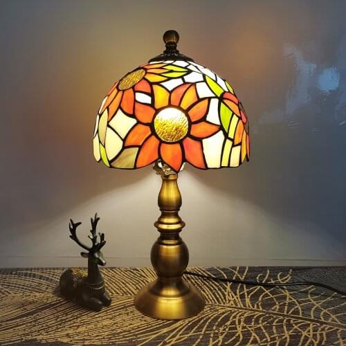 20cm Tiffany Table Lamp Sun Flower Lampshape Bedroom Bedside Lamp Aolly Base Retro Table Lamps