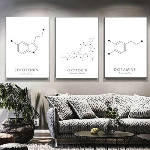 Oxytocin & Dopamine Line Drawing Molecule Serotonin Canvas Painting Poster Print Chemistry Science Wall Art Picture Homed Decor