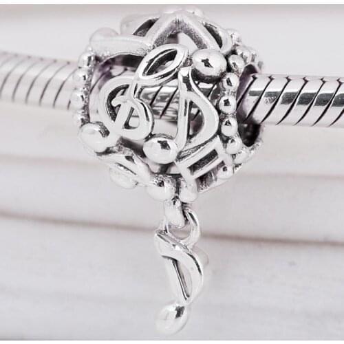 Original Vintage Openwork Music Notes Pendant Beads Fit 925 Sterling Silver Bead Charm Bracelet Bangle Diy Jewelry