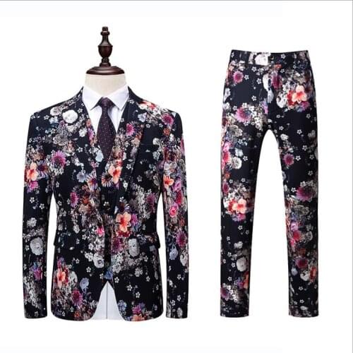 2019 Autumn And Winter Mens Fashion Suits Flower Color Male Long-Sleeved Wedding Tuxedos High Quality Business Suit 3 Piece