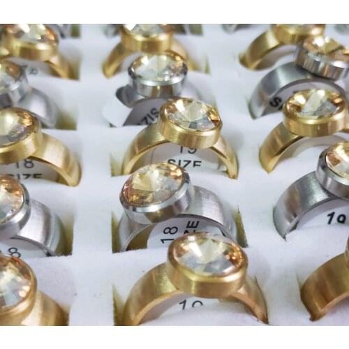 Sell 12 pcs 8mm Thickening gold silver Round Inlaid zircon Stainless steel Couple rings