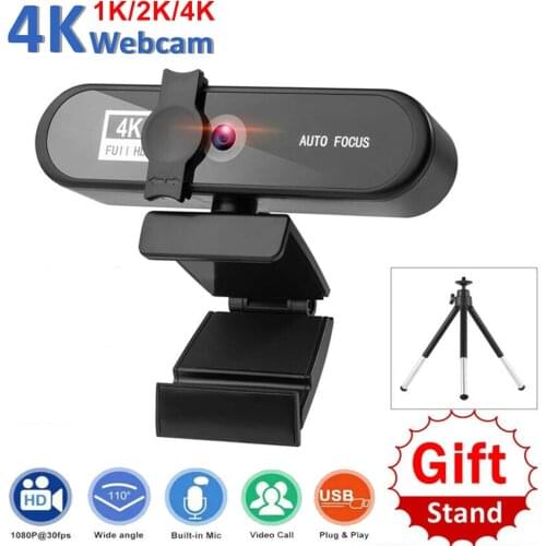 1K/2K/4K Full HD 1080P Conference PC Web Camera Mini Autofocus Lens 8MP USB Rotatable WebCam with Microphone for Laptop Desktop