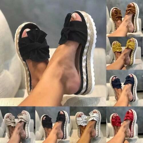 Summer Fashion Sandals Shoes Women Bow Summer Sandals Slipper Indoor Outdoor Flip-flops Beach Shoes Female Slippers size35- 43