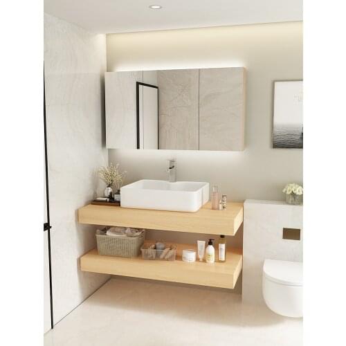 Wood-colored Solid Wood Bathroom Cabinet Combination Bathroom Wash Basin Wash Platform Small-sized Homestay Japanese Bathroom