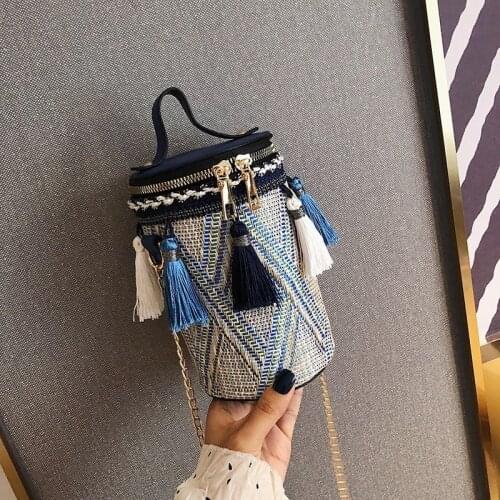 Shoulder Bag Straw Woven Cylinder Small Bag Small Fairy Tassel Bucket Bag Hand Bags Women
