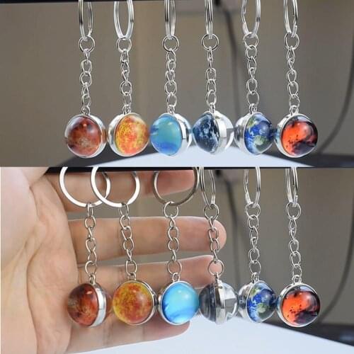 Luminous Moon Key Ring Fashion Trendy Round Keychain Solar System Planet Key Rings Galaxy Double Side Key Chain Birthday Gift