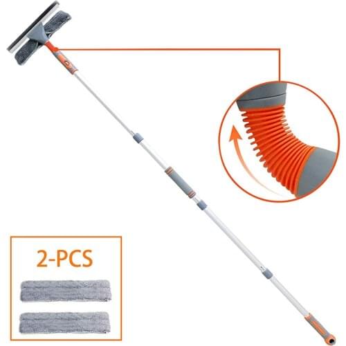 Telescopic Window Squeegee Cleaner with Extension Pole Glass Cleaning Tools with 2 Washing Cloth for Indoor Outdoor LB88