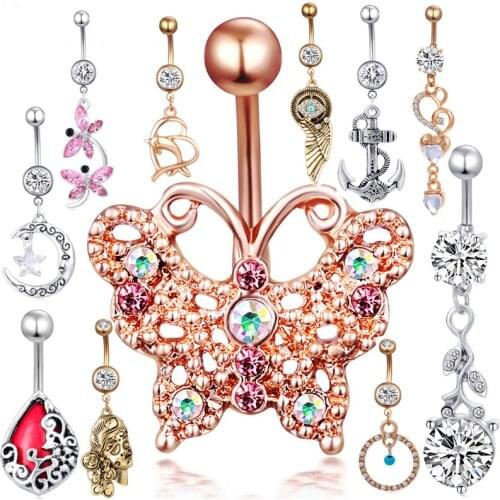 TIANCIFBYJS 14G Stainless Steel Belly Button Rings Navel Curved Barbell Piercing Bar Tragus Cartilage Earrings Body Jewelry 1pcs