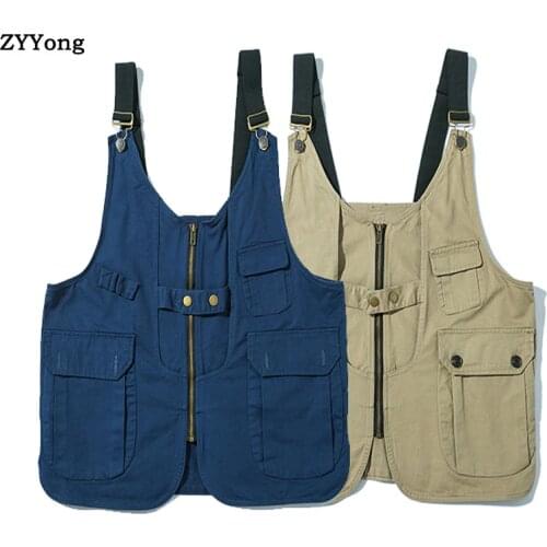 Trend Brand Men Fashion Vest Spring New Mens Multi-Pocket Casual Vest High Street Hip Hop Vest Coat Male