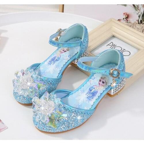 Disney girls high heels 2020 spring new childrens crystal shoes dancing leather shoes little girls frozen elsa single shoes