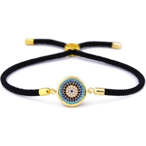 Turkish Male Bracelet Gold Cubic Zirconia Evil Eye Bracelet Woman Dubai Gold Jewelry Charm Thread erkek bileklik brtb12