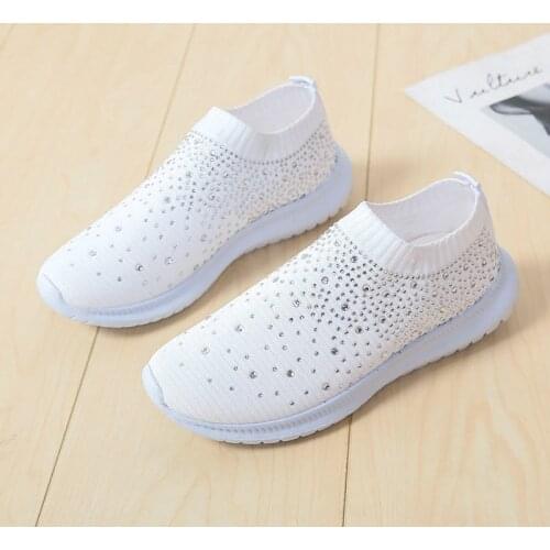 Women Vulcanized Shoes 43 Fashion Womens Platform Sneakers Comfort Breathe Light Womens Rhinestone Flat Shoes Tenis Feminino 42