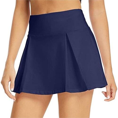 Women Tennis Skirts Inner Shorts Elastic Sports Golf Skorts With Pockets Double Layer Solid Fitness Shorts Sports Pleated Skirt