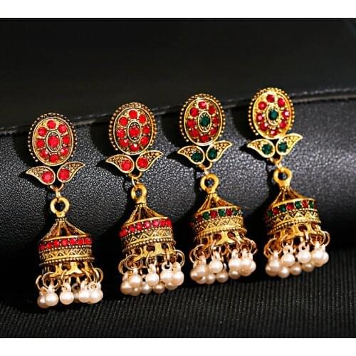 Womens Afghan Vintage Indian Jhumka Jewelry Earrings Ethnic Pearl Beads Tassel Bridal Earrings Mujer Accessories Brincos