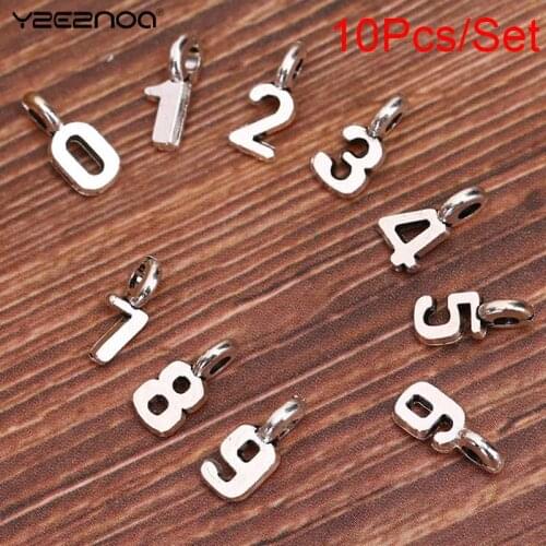 10pcss/lot Number 0~9 Lucky Number Birthday Charm DIY Dangle Sliver Pendants For Bracelet Necklace Earring
