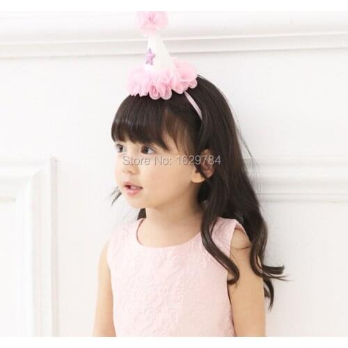 10pcs/4C Korean Style Fashion Cute Glitter Birthday Party Cap Hairbands Solid Kawaii Floral Lace Hat Headbands Hair Accessories