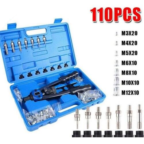 110pc/set Manual Rivet Machine / Gun Nut Tool M3-M8 Thread Kit Casse Tete CN Promotion