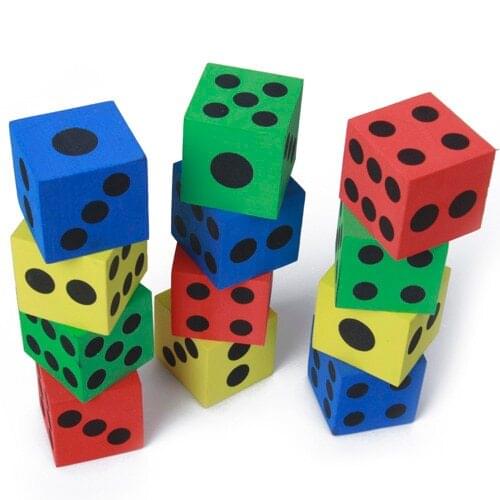 12pcs 1.5 inch Foam Dices Math Learning Aids Educational Toy Cubes 4 Colors with Pips 1-6