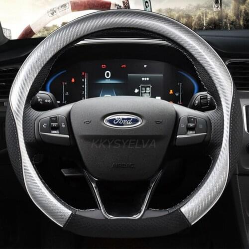 38CM Car Carbon Fiber Leather Car Steering Wheel Cover Anti-slip for Ford Focus 2 3 MK1 MK2 MK3 Auto Interior Accessories