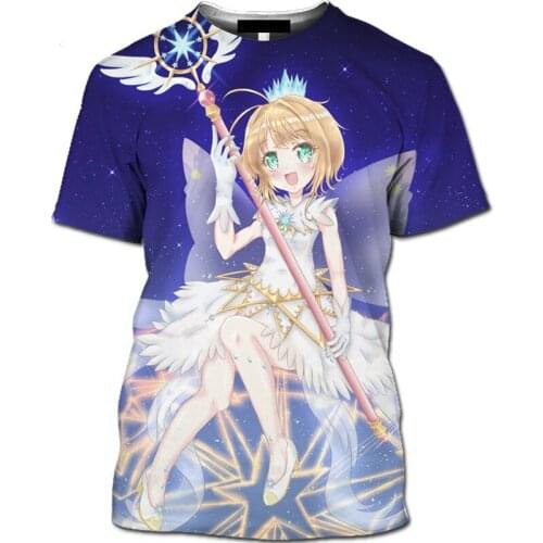 3D New Short Sleeve Round Neck Anime Card Magician T-shirt Sakura Men Summer Shirt Cartoon 2021 New Hot