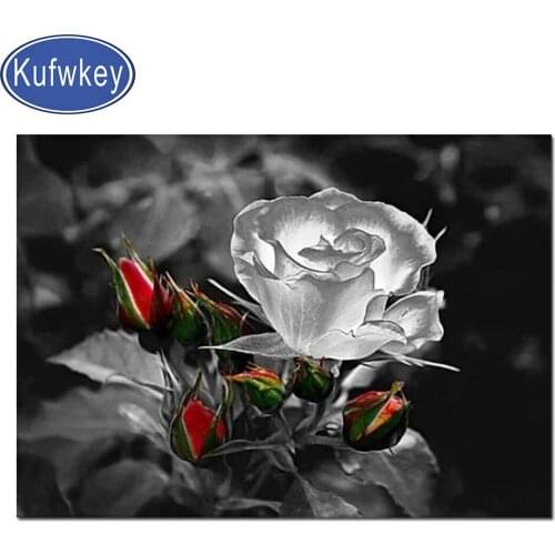 5D Diamond Embroidery Black White Rose Flower 3d Diy diamond painting Cross Stitch Square Diamond mosaic rhinestones Adults Gift