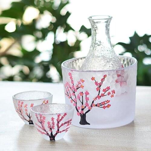 6pc/lot Japanese-style Hand-painted Plum Blossom Sake Glass Including Wine Warm Frosted Fingerprint Sake Bottle Wine Glass Set