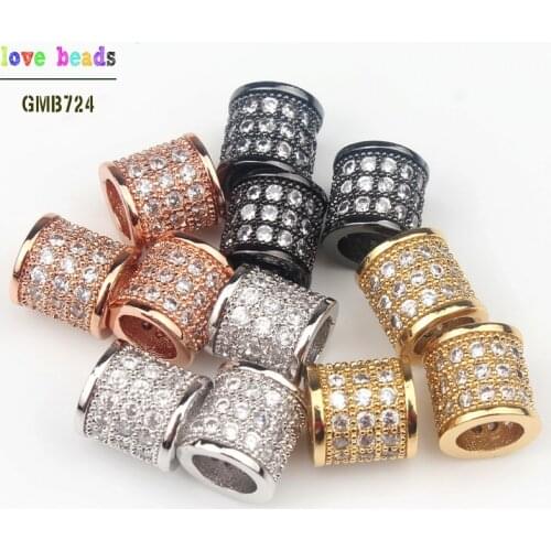 8*8mm CZ Basic Spacer Beads Micro Pave Column Zirconia DIY Metal Copper Spacer Beads For Men Beaded Bracelets Making 3pcs/lot