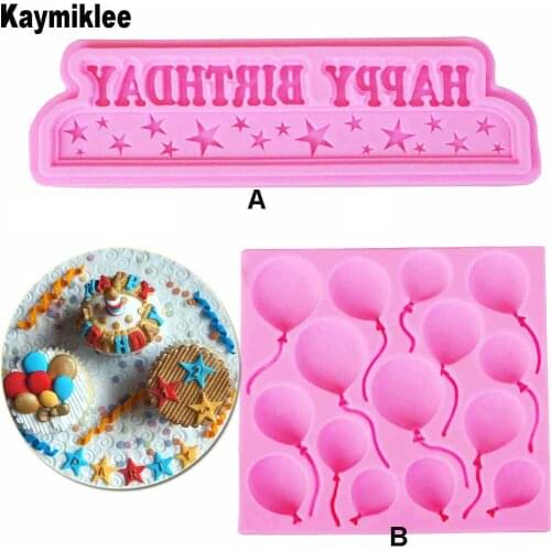 C206 Balloon Shape Happy Birthday Word Silicone Mold Birthday Party Supplies Cake Decorative Silicone Mold