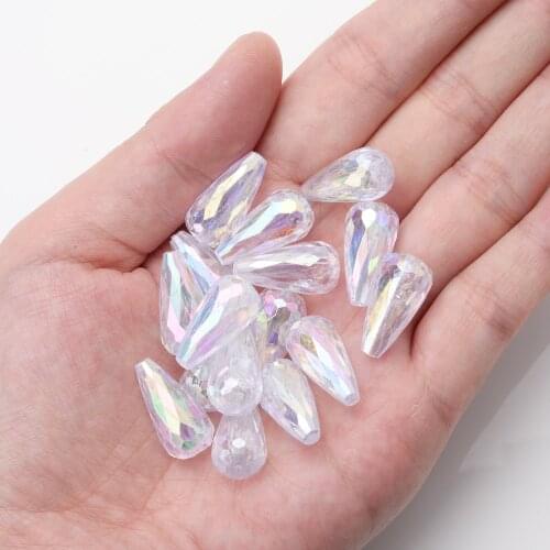 IYOE 30pcs/Lot 8x19mm Shiny Rainbow Waterdrop Acrylic Beads Faceted AB Spacer Beads For Jewelry Making Earring DIY Handicrafts