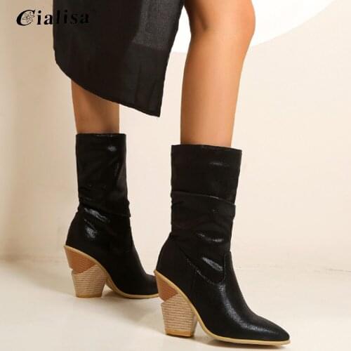 Kanseet Mid-Calf Boots 2020 New Shoes Wedges High Heel Large Size 43-46 Fashion Party New Design Sexy High Heel Women Boots