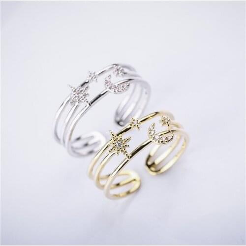 Rings For Women Females Jewelry Accessory Bridal Wedding Engagement Promise Gift Resizable Brand Designer Moon Sun Crystal Top