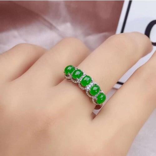 Real Natural Jade Ring Stone Rings Solid 925 Silver Woman Fashion Ring