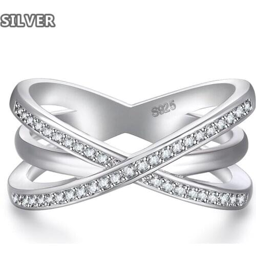Fashion Solid 925 Silver Ring For Women Cross X Shape Exquisite Party Cocktail Ring Zirconia Micro Paved Silver Jewelry