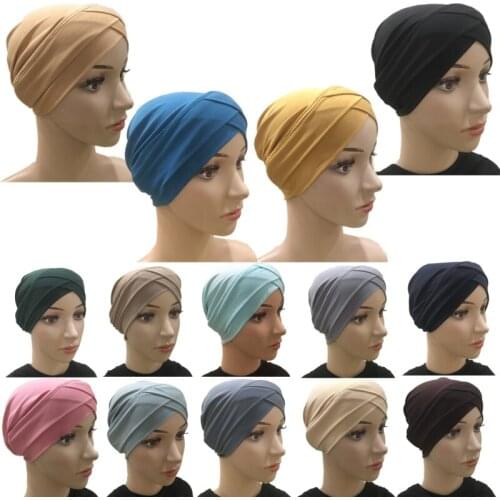 Muslim Women Inner Hijab Elastic Solid Color Under Scarf Islamic Turban Cover Headwrap Bonnet Hijabs Plain Headscarf Wholesale