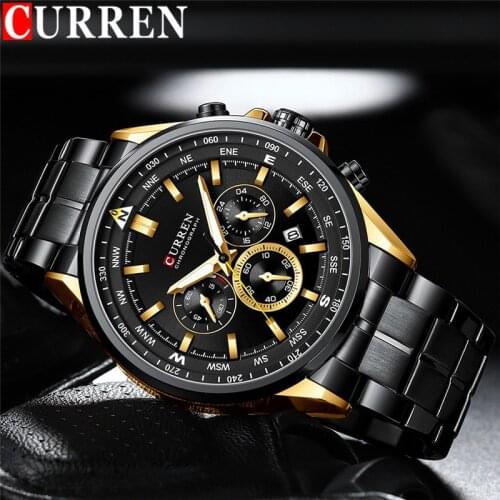 CURREN Man WristWatch Waterproof Chronograph Men Watch Military Top Brand Luxury Black New Stainless Steel Sport Male Clock 8399