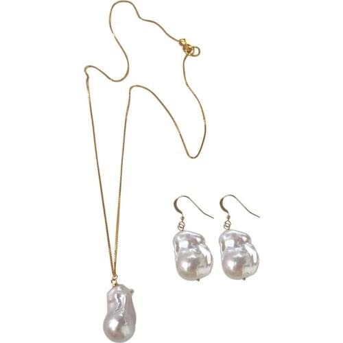 New Fashion Simple Natural Baroque Irregular Shape AAA 15X22MM Pendant Earrings Set