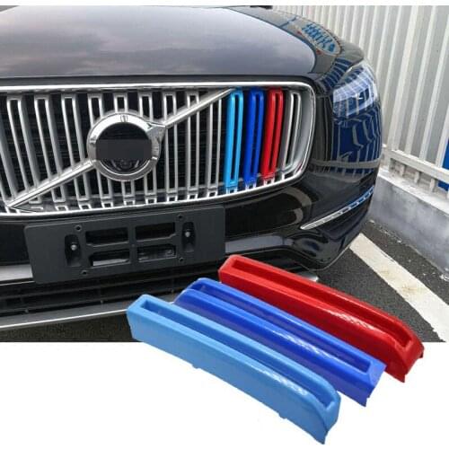 For Volvo XC90 2015-2018 3 Colors ABS Plastic Front Center Grille Cover Trim Stripe Clip Decorative stickers Car Styling 3PCS