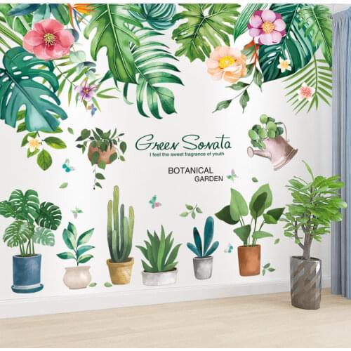 Flamingo Animals Wall Stickers DIY Tropical Tree Leaves Wall Decals for Kids Bedroom Living Room Kitchen Nursery Home Decoration