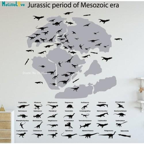 Jurassic period of Mesozoic Era Dinosaur Wall Stickers Dinosaur Map Nursery Kids Room Decals Self-adhesive YT4843